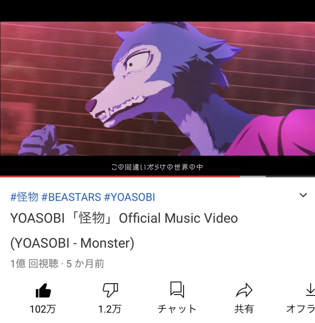 yoasobi「怪物」mv在youtube观看次数破亿! mv导演喜发贺图