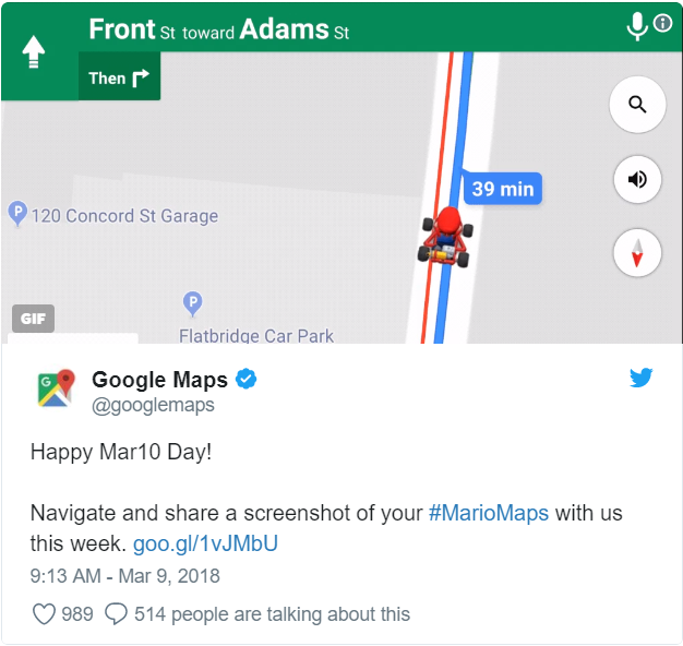 Mar10＝「馬力歐日」！Google Map明天地圖將會添加馬力歐賽車圖像！