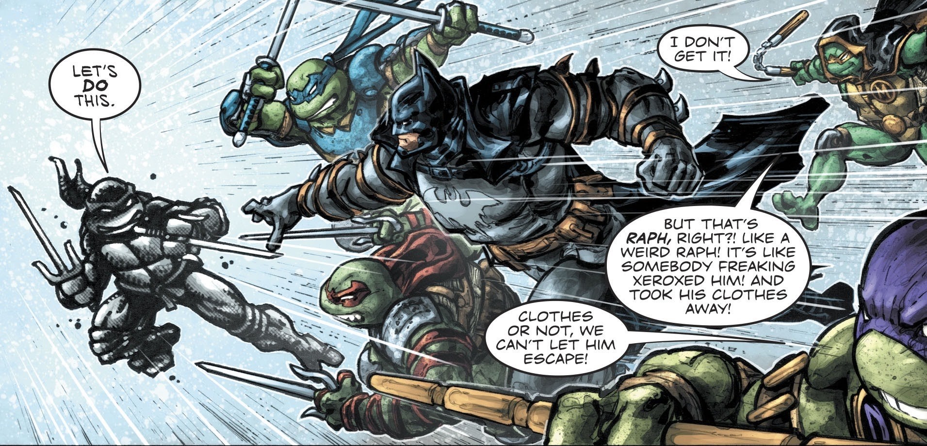 黑暗騎士與他的四位烏龜兄弟發現了ＤＣ多元宇宙為何會跟忍者龜多元宇宙合併的原因！