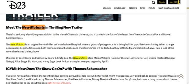 迪士尼在官方粉絲網站錯誤的將《新變種人》電影形容成ＭＣＵ作品！