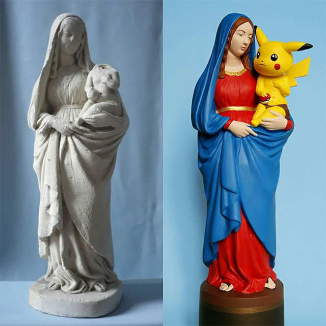 你要不要信教？法國藝術家將破損的聖母瑪麗亞雕像，改造為現代人才懂的流行藝術