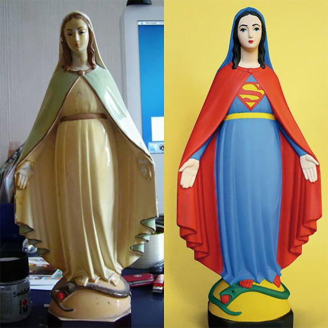 你要不要信教？法國藝術家將破損的聖母瑪麗亞雕像，改造為現代人才懂的流行藝術