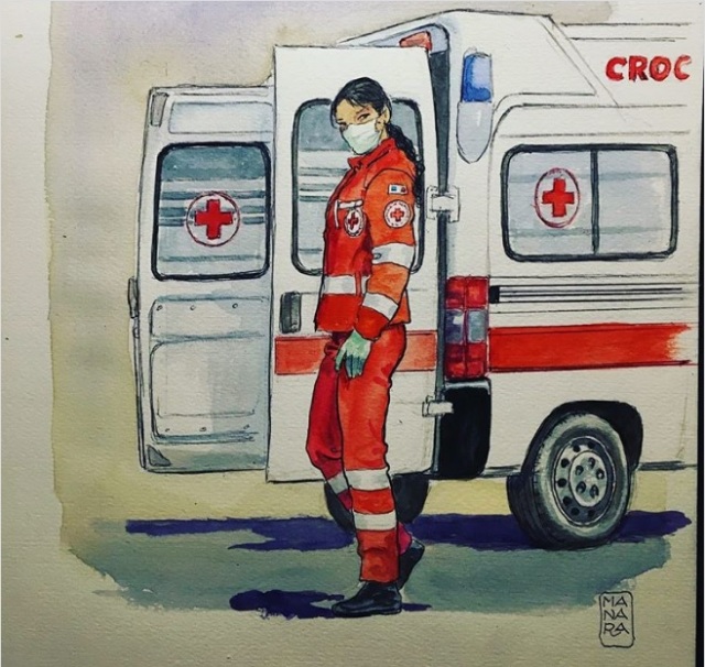暖心插圖！義大利漫畫家米洛馬納拉以漫畫為第一線醫療人員打氣