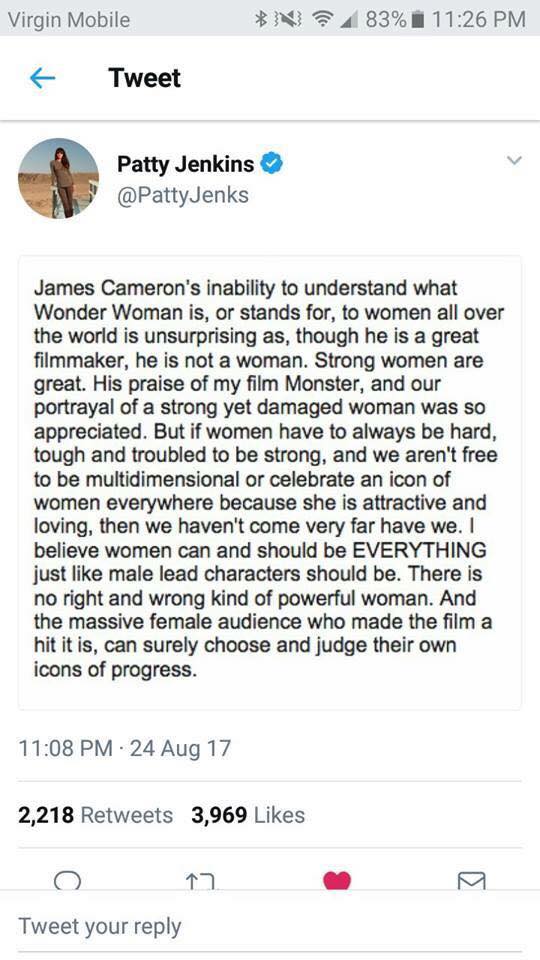 《神力女超人》導演回擊名導柯麥隆「退步說」：「他雖是好導演，但他不是女人」