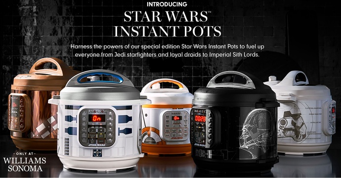 絕地廚神的崛起！Williams Sonoma推出五款《星際大戰》角色造型萬用電子鍋（Star Wars Instant Pot Duo Pressure Cooker）