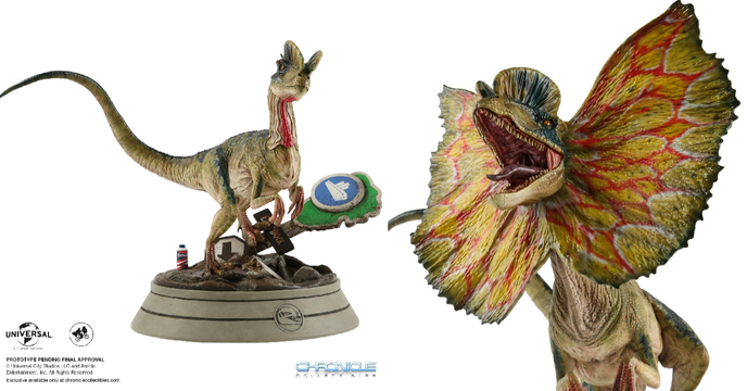 展開頸傘噴射毒液！Chronicle Collectibles《侏羅紀公園》雙冠龍 1/4比例全身雕像（JURASSIC PARK Dilophosaurus）