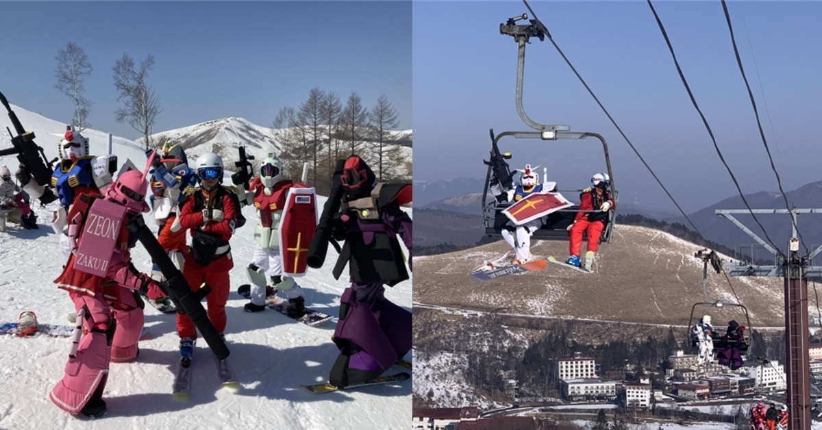 日本輕井澤滑雪場出現「鋼彈」！  聯邦吉翁握手言和一同度假去