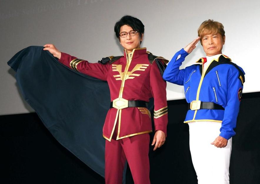 老鋼彈粉登場！日本聲優古谷徹與演員及川光博以阿姆羅與夏亞裝扮出席《閃光之哈薩威》宣傳活動