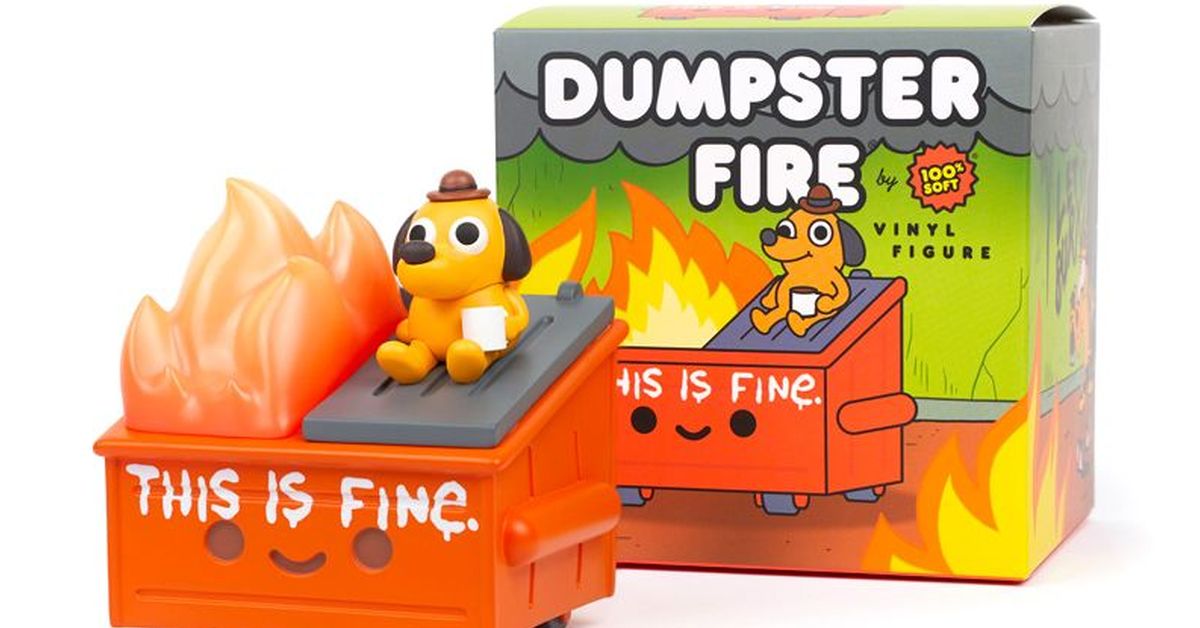 火災狗迷因實體化！100% Soft「著火小垃圾桶 This is Fine」聯名軟膠模型