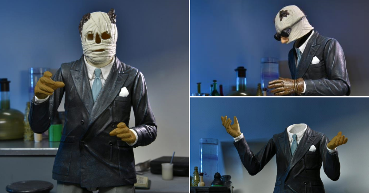 NECA 環球怪物系列「隱形人」7吋可動人偶 再現繃帶之下駭人的透明感！