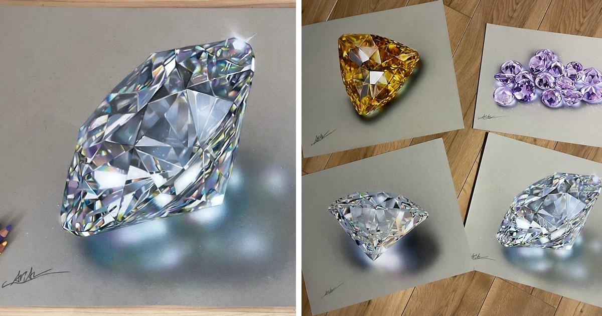 耀眼奪目的尊爵效果！超狂畫家用色鉛筆畫出「3D立體鑽石」