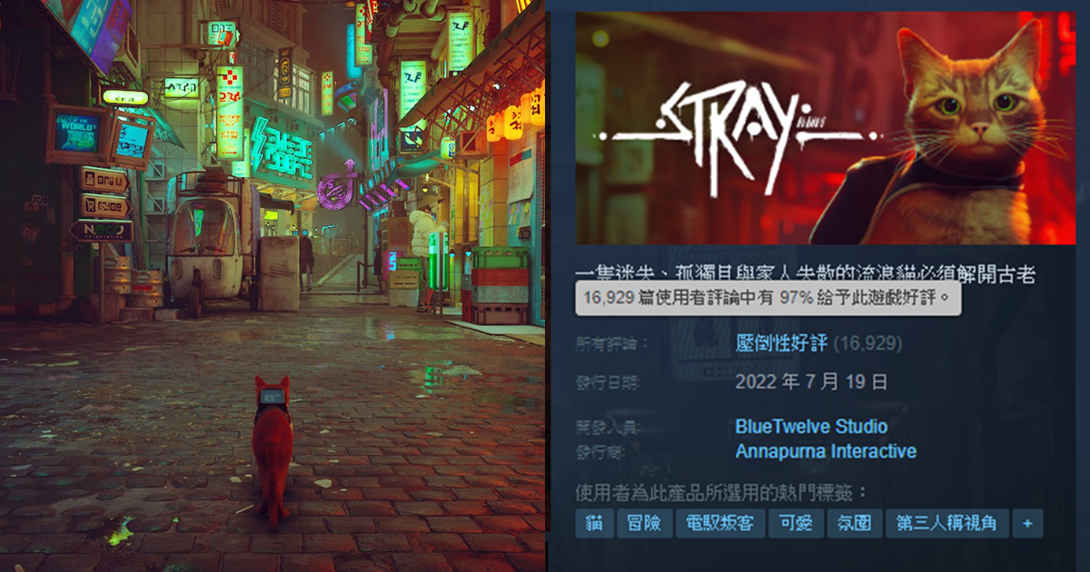 貓貓遊戲《Stray》Steam版出現「壓倒性好評」　玩家大讚：「下半年最強遊戲！喵～」