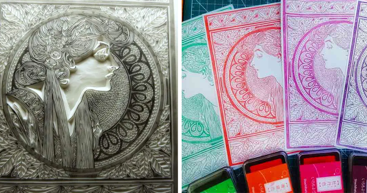 跟鬼一樣的超絕手藝！日本職人用「橡皮擦雕刻」還原名畫家慕夏的作品