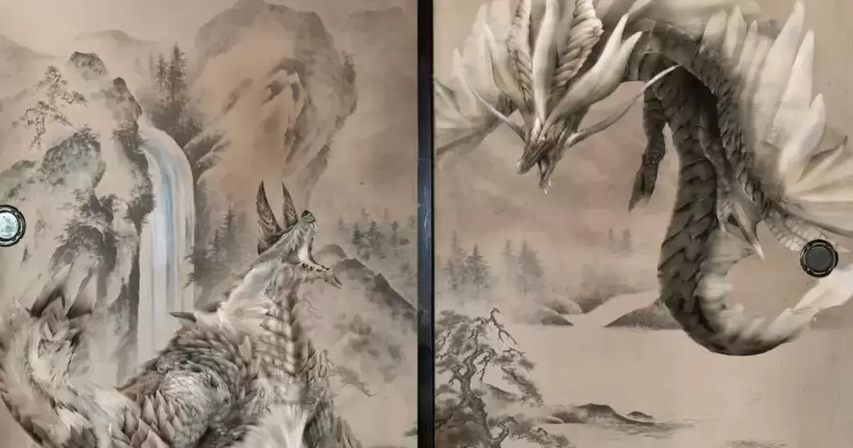 推主將《魔物獵人》怪獸畫在拉門「襖」上 魔物結合傳統畫風博網友大讚