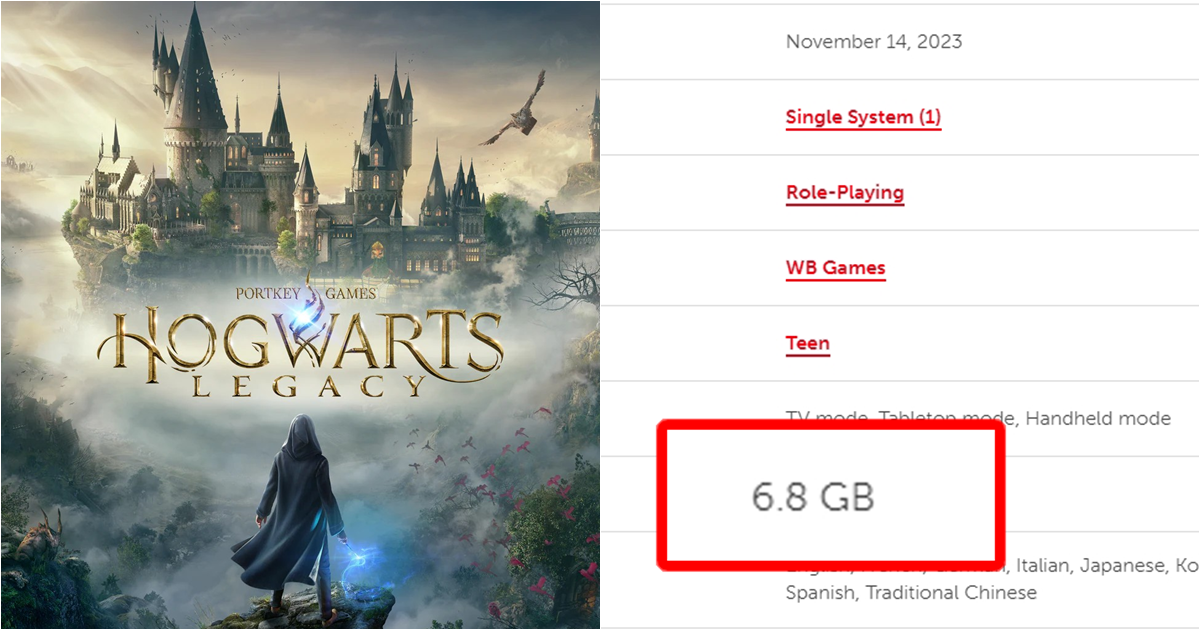 《霍格華茲的傳承》Nintendo Switch版本容量僅剩6.8GB?遊戲體驗應該也跟著「減量」了