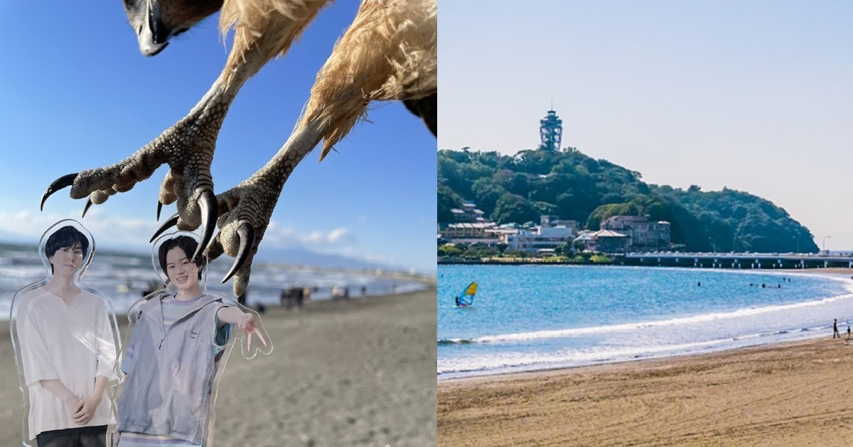 江之島海邊要注意！ 網友拿偶像壓克力立牌拍照卻拍出「奇蹟的一瞬間」