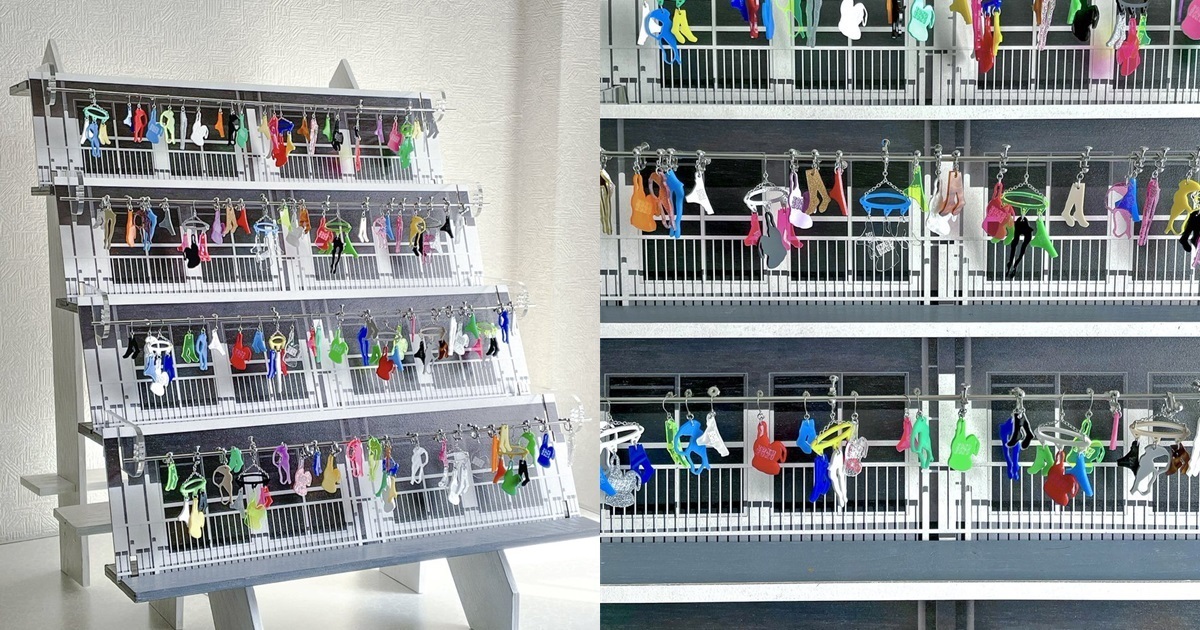 日品牌自製「曬衣服的公寓大樓」耳飾擺設架  超絕創意博迴響 : 這樣擺太可愛了...
