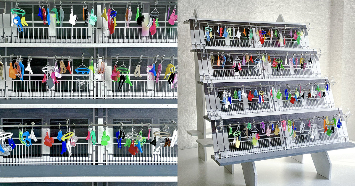 還以為在曬衣服呢！推主自製「洗好的衣物造型耳飾」與「公寓陽台風陳列架」引網友熱議！