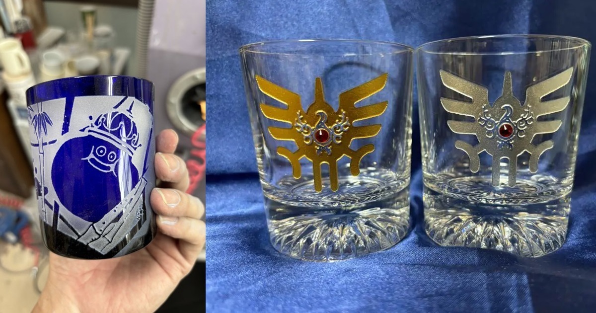巧手推主用噴砂藝術製作《勇者鬥惡龍》羅德紋章玻璃杯  超絕美感讓人直喊 : 想商品化！