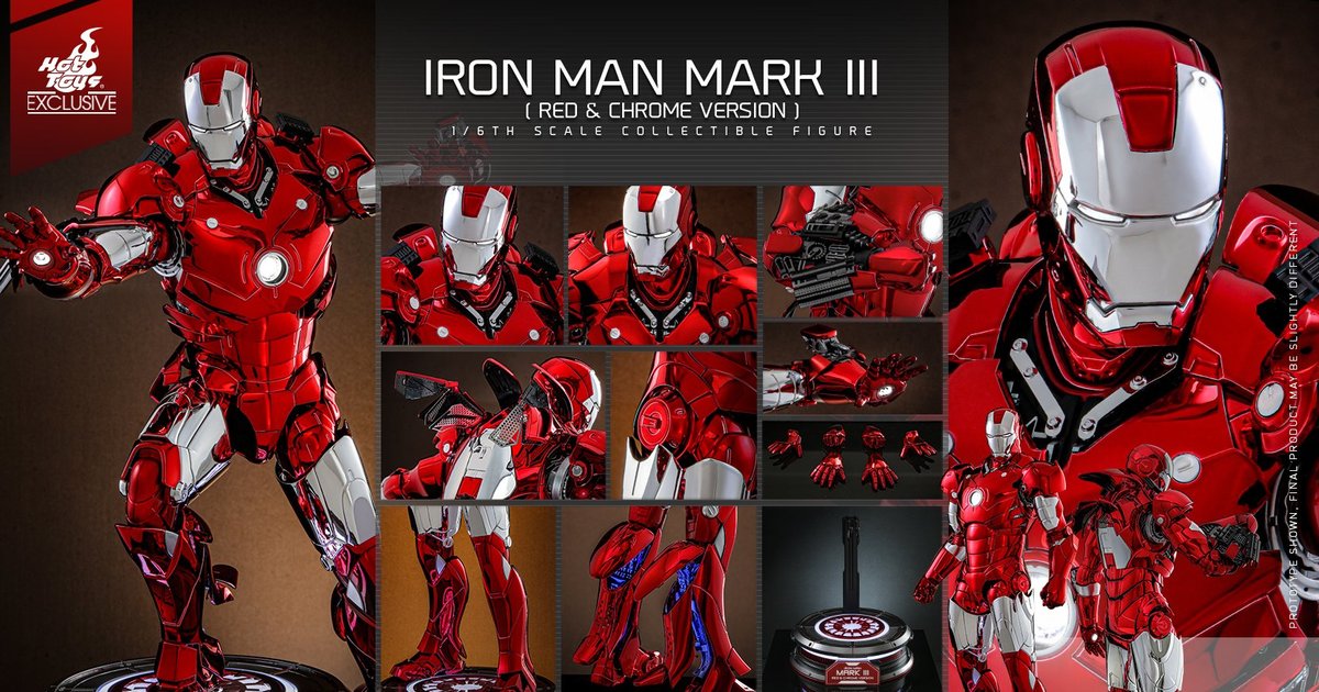 Hot Toys『鋼鐵人 馬克 III（電鍍紅銀色版）』1/6 比例收藏級可動人偶，電鍍散發出的閃亮高質感！