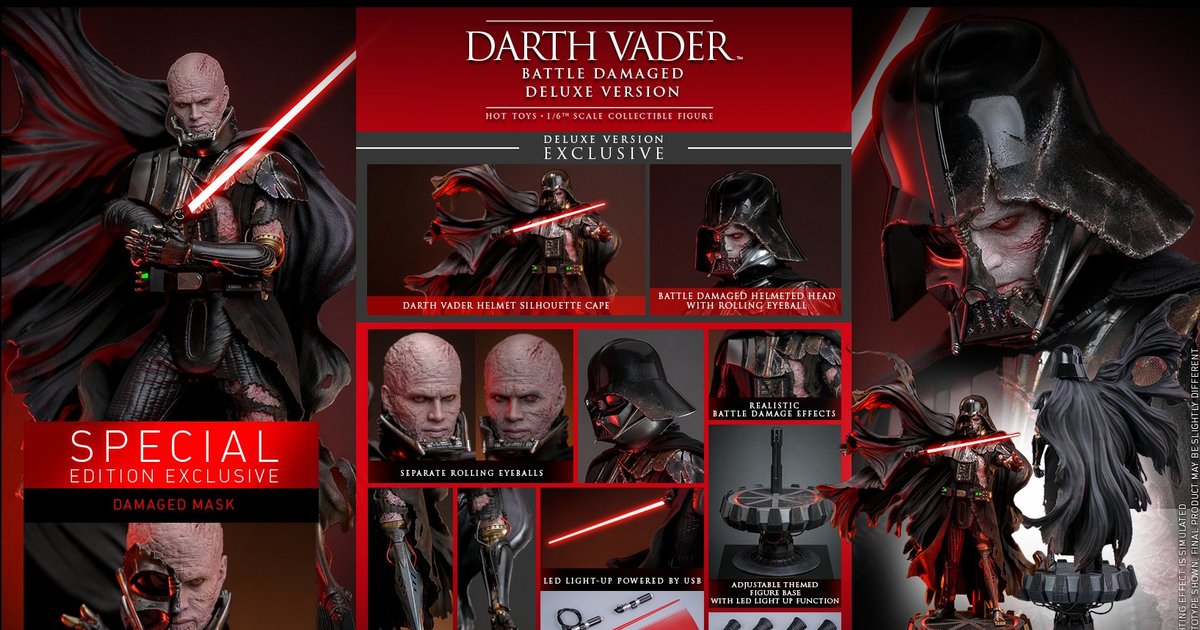Hot Toys『《星際大戰》達斯·維達（Darth Vader）戰損版』1/6 比例收藏級可動人偶，充滿細節的霸氣戰損造型！