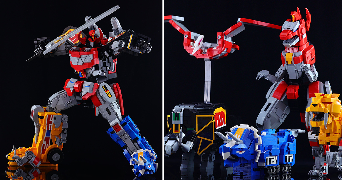 Moko 樂高 MOC 創作「大獸神」（Dino Megazord）令人佩服的完全變形合體機構達成！