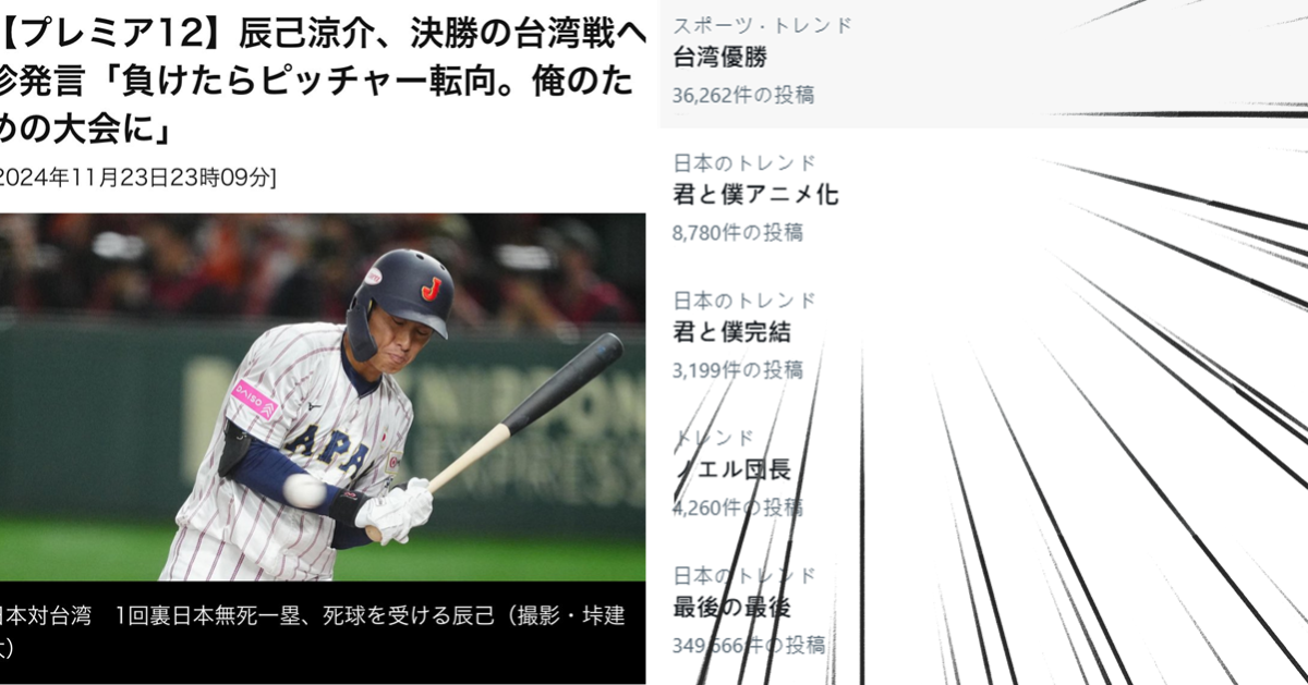 12強棒球台灣奪冠完封日本  外野手辰己涼介昔放話「輸了改當投手」遭灌爆 : 快去練投手吧