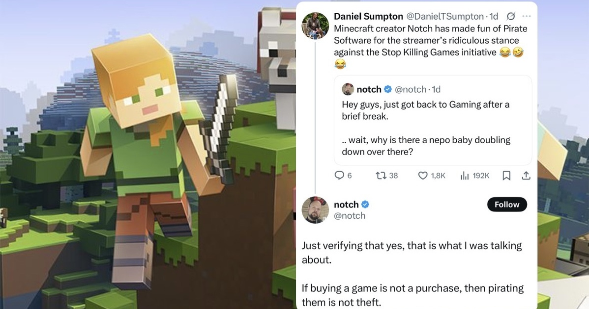 《Minecraft》創作者斥「停止終結遊戲」電玩大廠反駁論引熱議：「如果買遊戲不是擁有，那盜版也不是偷竊」