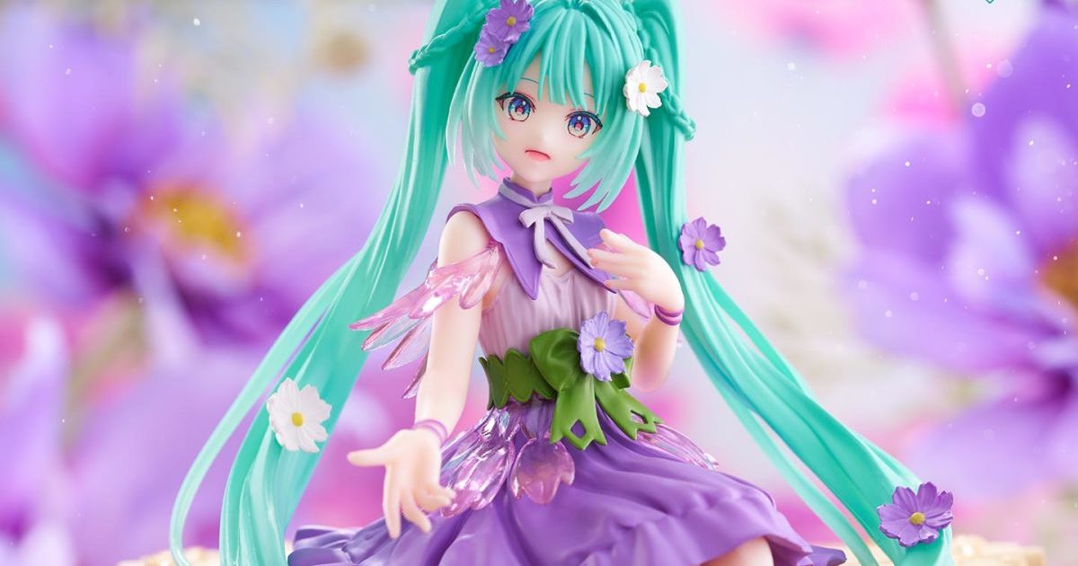 FuRyu景品『初音未來 Flower Fairy -紫色波斯菊-泡麵蓋模型』唯美的紫色洋裝 呈現浪漫氛圍～