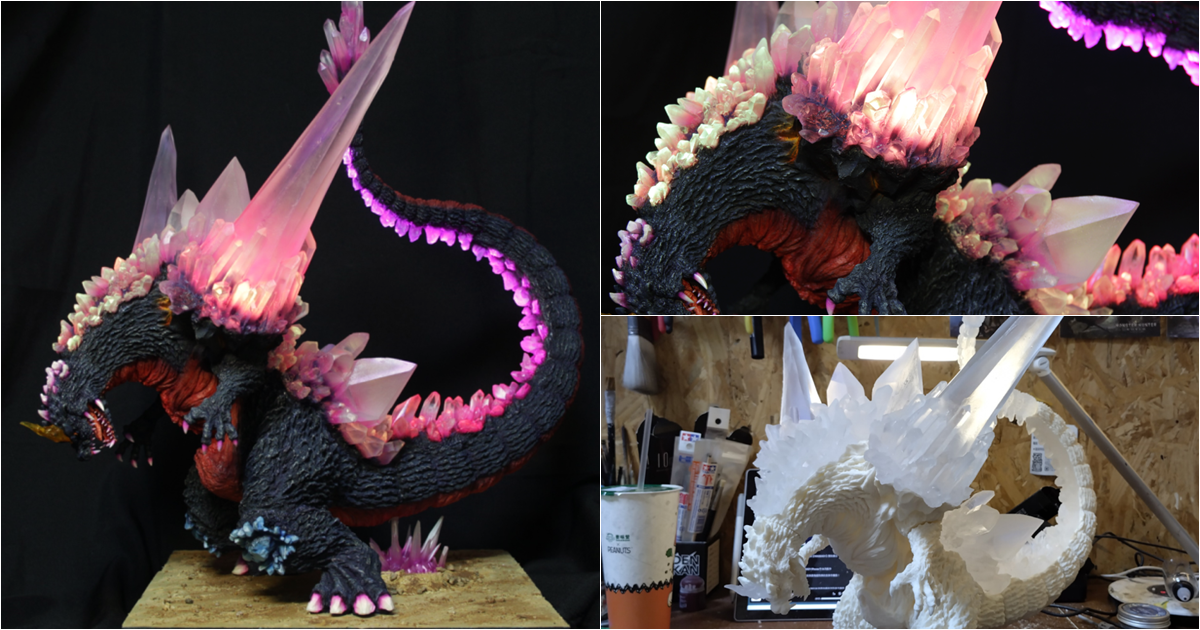 太空哥吉拉 -破壞神降臨- 白模塗裝 + 藍芽RGB燈光控制