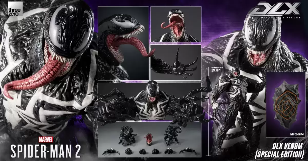 threezero DLX「PS5《蜘蛛人2》猛毒（Venom）標準版／特別版」可動人偶，再現遊戲中的魁梧身軀！