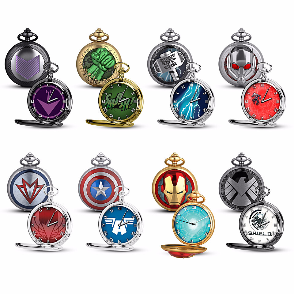 兼具英雄的硬派和紳士的氣質～～Bradford Exchange【漫威復仇者懷錶】Marvel Avengers Pocket Watch Collection