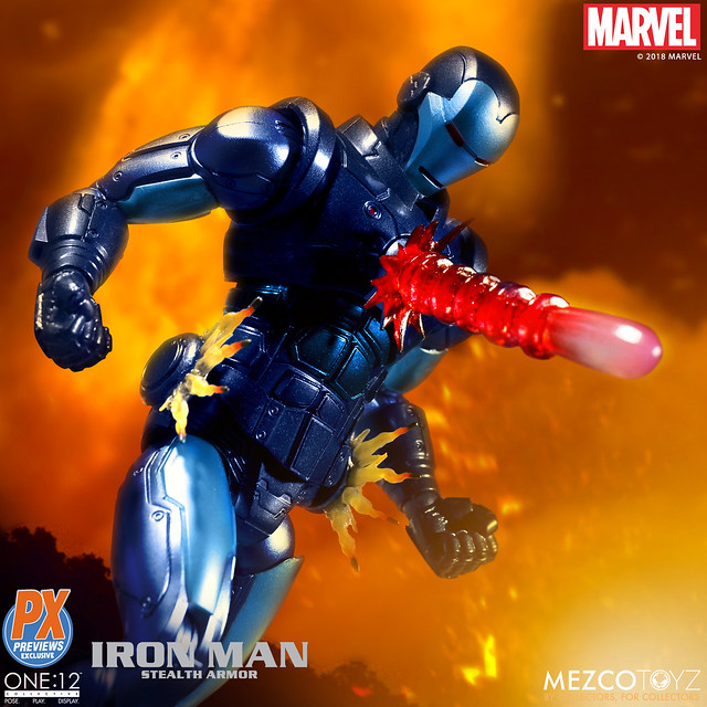 「新增官圖」難得的低調配色～～ MEZCO ONE：12 COLLECTIVE 系列 Marvel Comics【鋼鐵人 匿蹤裝甲版】Iron Man Stealth Armor 1/12 比例人偶作品  Previews 限定