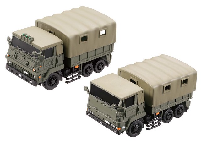 海洋堂 嶄新精選系列『miniQ 』008 陸上自衛隊「73式大型卡車」！miniQ ミニチュアキューブ008　陸上自衛隊 3トン半トラック新旧セット（73式大型トラック）