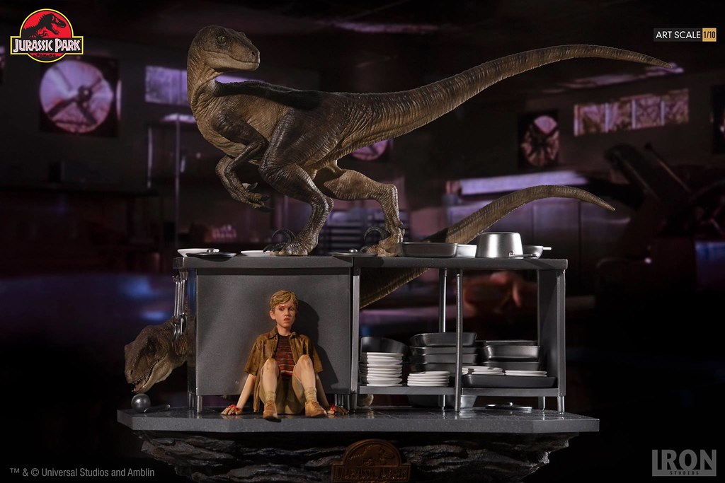 讓人捏把冷汗的場景立體化！ Iron Studios《侏羅紀公園》廚房裡的迅猛龍 Velociraptors in the Kitchen 1/10 比例全身場景雕像作品