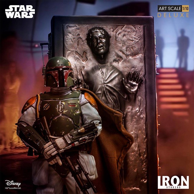 名場景精巧再現！！ Iron Studios《星際大戰五部曲：帝國大反擊》波巴·費特＆碳凍韓索羅 豪華版 Boba Fett & Han Solo in Carbonite 1/10 比例全身雕像作品