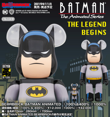 MEDICOM TOY BE@RBRICK 系列《蝙蝠俠：動畫系列》蝙蝠俠 Batman 100％ & 400％套裝組、1000％ 同步登場！