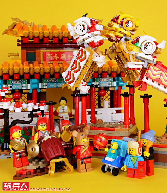 在攤販林立的廟會中觀賞精彩的舞獅表演！ LEGO 80104、80105【舞獅、新春廟會】Lion Dance、Chinese New Year Temple Fair 開箱報告