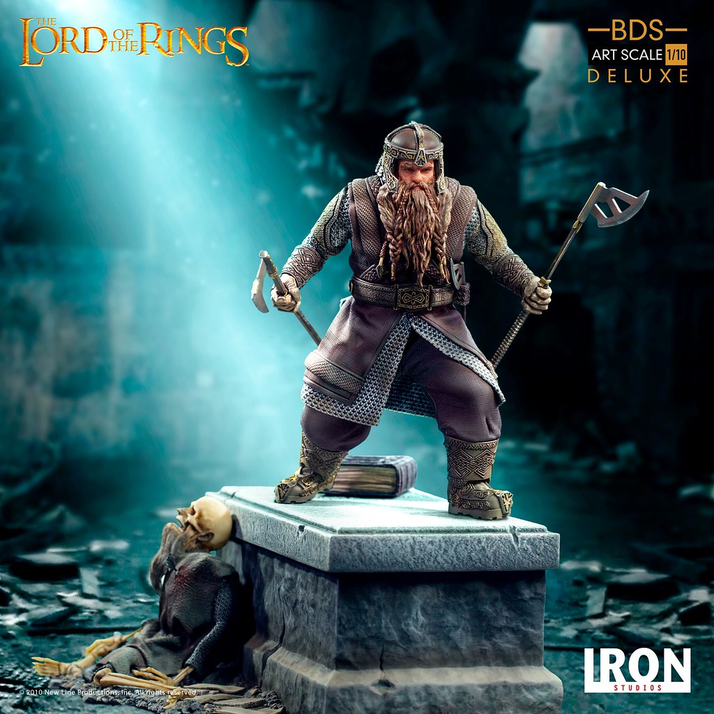 準備給予來襲的半獸人迎頭痛擊！ Iron Studios Battle Diorama 系列《魔戒》金靂 豪華版 Gimli Deluxe 1/10 比例全身雕像