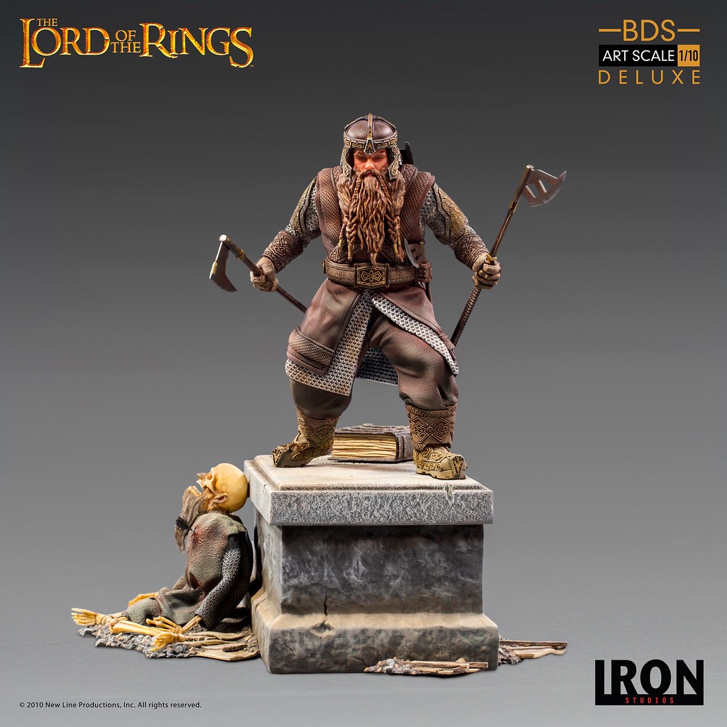 準備給予來襲的半獸人迎頭痛擊！ Iron Studios Battle Diorama 系列《魔戒》金靂 豪華版 Gimli Deluxe 1/10 比例全身雕像