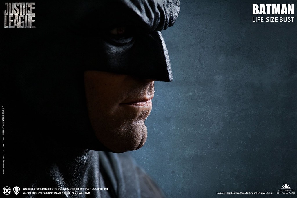 極致擬真還原的屁股下巴！Queen Studios《正義聯盟》蝙蝠俠 1:1比例 半身胸像（Justice League Batman Life-Size Bust）
