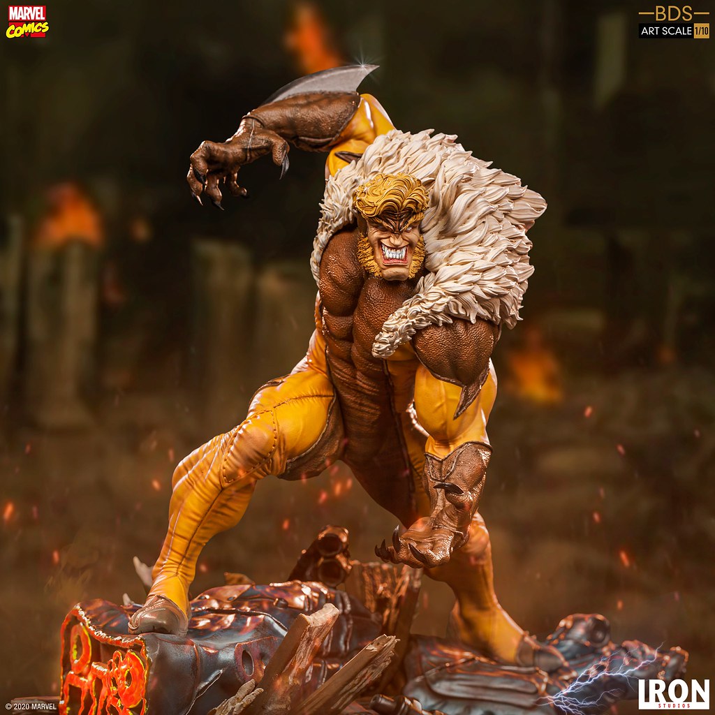 邪氣滿點的嗜血神情超級帥！ Iron Studios Battle Diorama 系列 Marvel Comics【劍齒虎】Sabretooth 1/10 比例全身雕像