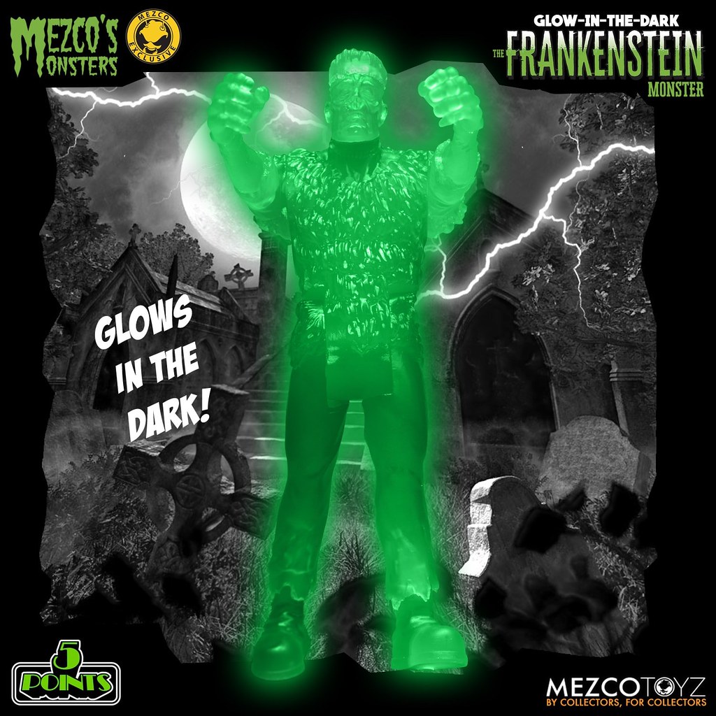 MEZCO TOYZ 5 POINTS系列【夜光版 科學怪人】3.75吋吊卡玩具