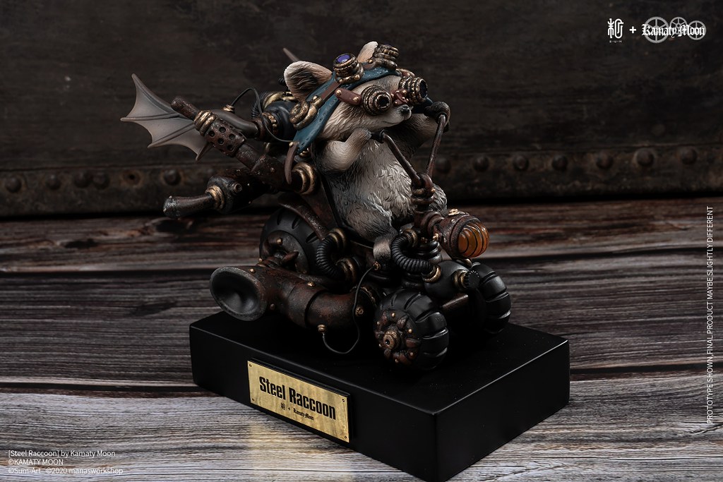 Sum-Art【Steel Raccoon by 鎌田光司】收藏雕像 超可愛浣熊騎上蒸汽龐克風重機！