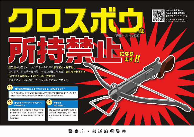 日本警政廳禁止攜帶「十字弩弓」  日民眾：「原來以前可以嗎？」