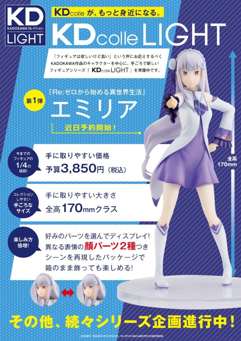 角川平價模型新系列『KDcolleLIGHT』登場 第一彈將推出「RE:0 愛蜜莉雅」！