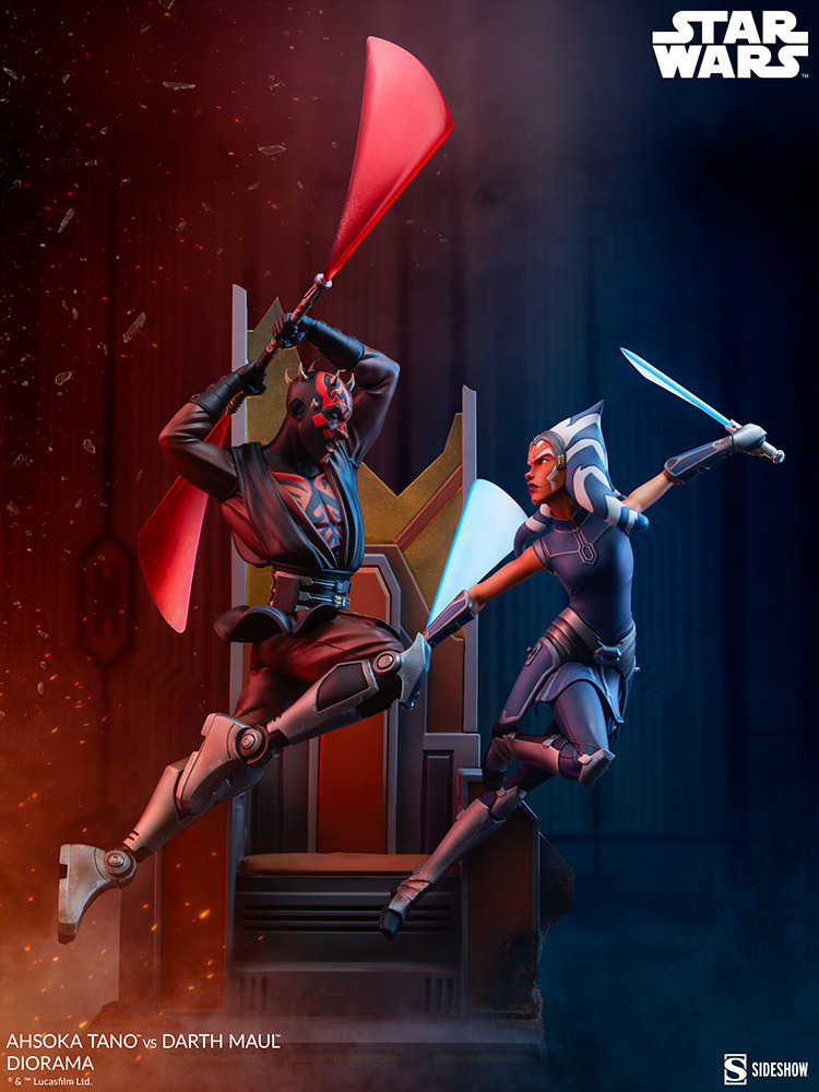 Sideshow《星際大戰》亞蘇卡·譚諾大戰達斯·魔（Ahsoka Tano vs Darth Maul）場景雕像