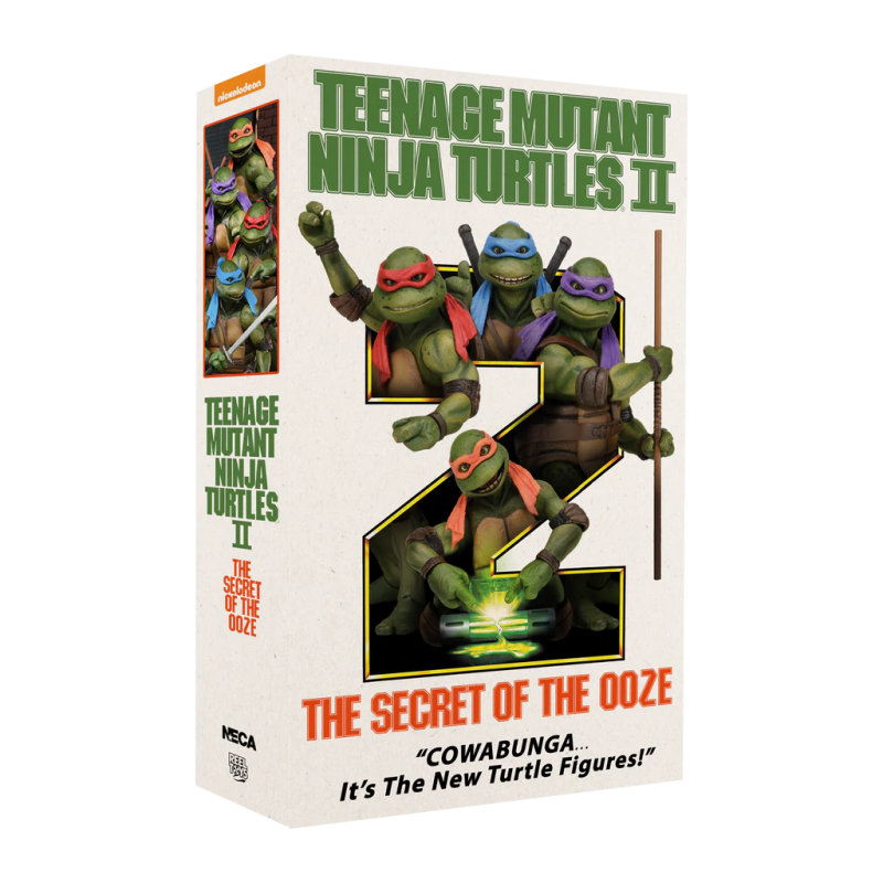 NECA《忍者龜II：黏液的秘密》忍者龜可動人偶 VHS 包裝套組（Turtles 4PACK in VHS packaging）