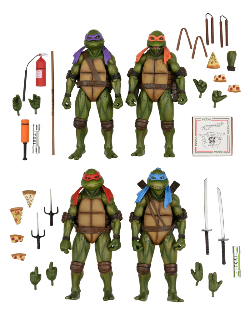 NECA《忍者龜II：黏液的秘密》忍者龜可動人偶 VHS 包裝套組（Turtles 4PACK in VHS packaging）