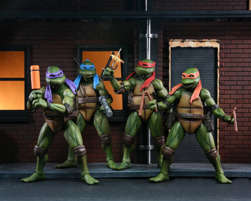 NECA《忍者龜II：黏液的秘密》忍者龜可動人偶 VHS 包裝套組（Turtles 4PACK in VHS packaging）